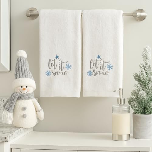 Christmas White Hand Bathroom Towels Elegant Snowflakes Let It Snow, 16x26" - color: Crystal Snowflake