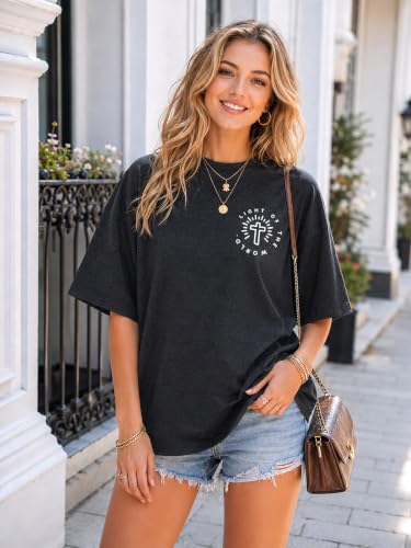 Jesus Oversized Shirts Women Christian Faith Tee Religious Bible Verse Tops - color: Dark Grey, size: Small