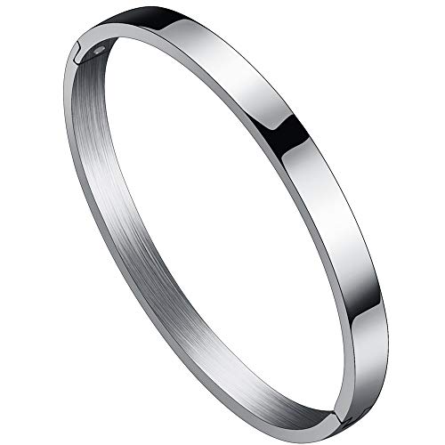 Jude Jewelers Stainless Steel Classical Simple Plain Blank Open Clasp Bangle Bracelet - color: Silver