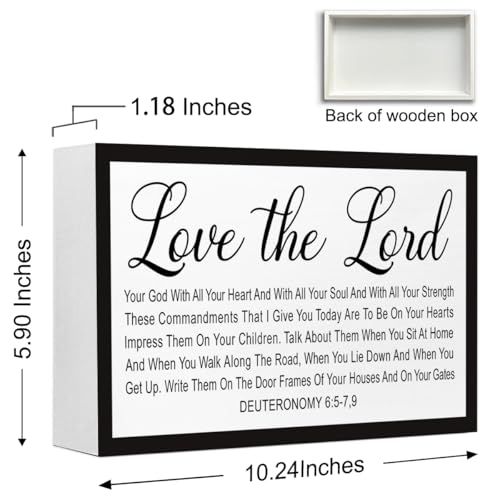Love the Lord You God Christian Wood Box Sign Desk Decor,Deuteronomy 6:5-7,9 Bible Verse Wooden Block Sign for Home Farmhouse Bedroom Wall Shelf Tabletop Decor - style: Deuteronomy 6:5-7,9