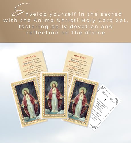 Trendzeen Anima Christi Prayer Card - Laminated Anima Christi Holy Card, The Lord's Prayer Card - 5 Sacred Heart of Jesus Christ Prayer Cards - Total 6 Items