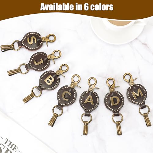 Initial Letter Keychain Brown Leather Alphabet Keychain with Easy Clasp, Key Car Key Bag Key Ring for Women Mens - color: C