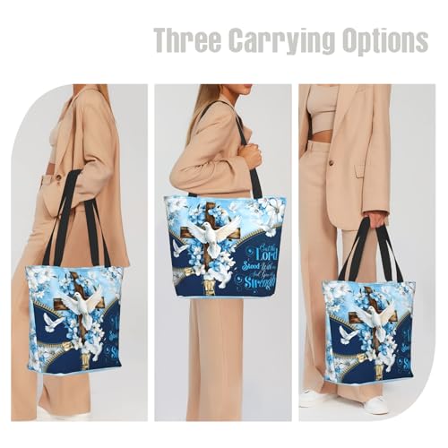 Bible Tote Bags for Women Christian Tote Bag Church Shoulder Bag Inspirational Bags With Zipper Christian Gift - color: But the Lord Stood With Me