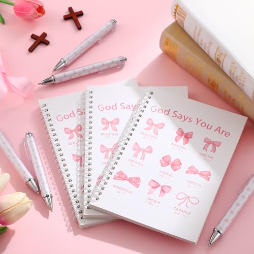 Resurhang 20 Set Christ Bow English Spiral Notebook Pen Set Bulk for Women - style: English