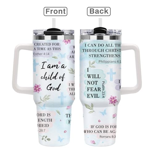 Christian Gifts for Women, 40oz Religious Tumbler with Handle , I Am a Child of God Stainless Steel Insulated Travel Mug, Mother's Day Birthday Inspirational Scripture Present for Mom Grandma Sister - color: Religious-D-276-E