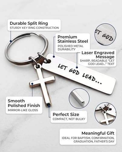 Cross Keychain for Men,Jesus Key Chain Christian Car Key Accessories,Easter Christmas Religious Gift,Purse Bag Charms - color: Silver Lead
