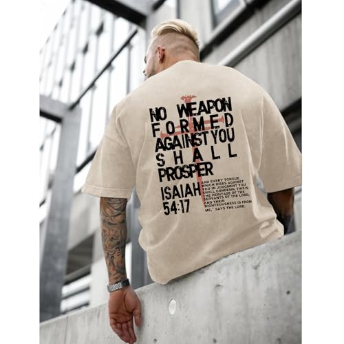 Christian Jesus Shirts for Men Faith Religious Graphic Tees Vintage Oversized Acid Wash Tshirts God Shirt Streetwear - color: Apricot, size: Large