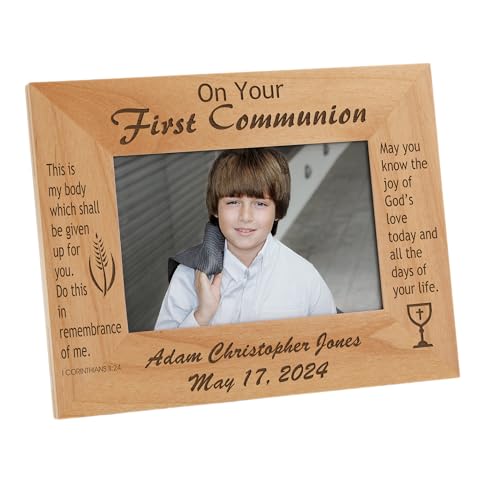 Personalization Universe Personalized Remember This Day 4x6 Photo Frame - Custom Engraved Wooden Picture Frame for First Communion Gifts, Wall Mount or Tabletop Display, Nautral Wood