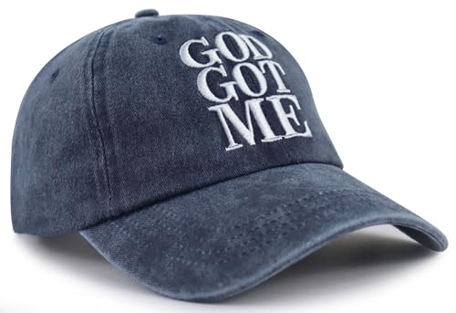 God Got Me Christian Hats for Men Women, Jesus Saves Baseball Cap - color: Embroidered Navy