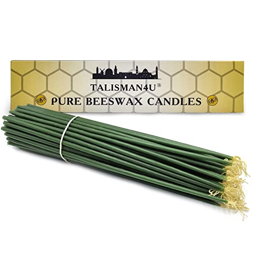 TALISMAN4U 50 Green Beeswax Taper Prayer Candles 11inch Holy Land Jerusalem - color: Green