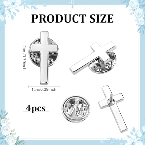 PH PandaHall 4PCS Cross Brooch Pins 2x1cm Crucifix Lapel Pins Minimalist Cross Suit Pin Metal Decorative Tie Clip Tiny Pray Brooches for Church Wedding Clothes Shirt Dress Coat Hats Bags - color: Platinum