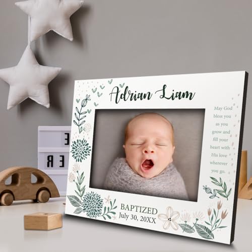 BELLA BUSTA-Personalize -Baptism, Dedication, Confirmation, First Communion Theme Picture Frame-Keepsake from Godparents, Friends, Family-UV Print Frame (Green and Taupe (5x7 Horizontal)) - color: Green and Taupe (5x7 Horizontal)