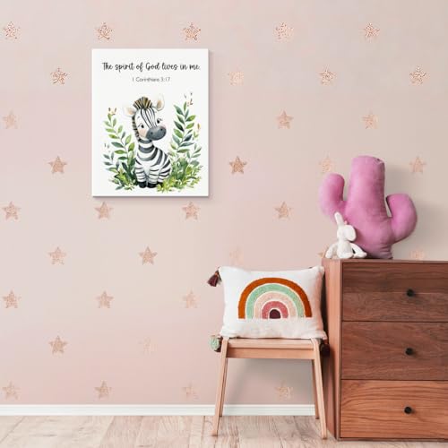 SZERE Woodland Nursery Animals Bible Verse Canvas Wall Art Decor Prints Posters, Cute Baby Zebra Forest Nursery Room Bedroom Bathroom Playroom Wall Art Decor for Nursery Kids Teen Girls Gifts, Christian Psalm 91 Wall Art Classroom Wall Decor, Canvas Frame
