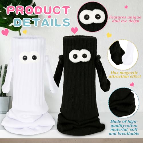 4 Pair Funny Magnetic Holding Hands Socks Crazy Christmas Gift for Her/Him - color: 4 Pair White&black