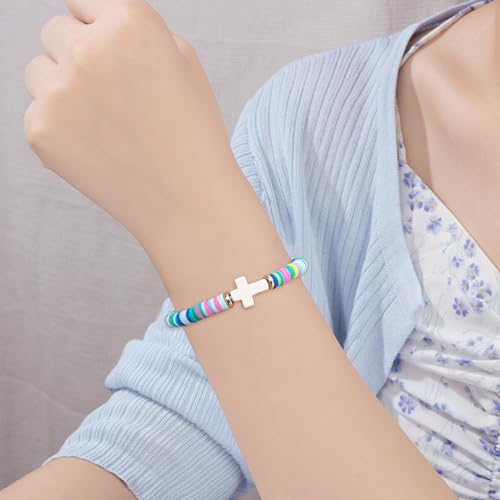 TAGOMEI Cross Bracelet Baptism Gifts for Girl Kids Women Christian Gifts - color: Blue, To Sister in Christ