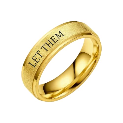 Inspirational Anxiety Relief Fidget Spinner Stackable Finger Rings for Women Men Just Breathe Let Them for Women Men Jewelry Dull Polish Titanium Steel Birthday Wedding - color: Let Gold(can't spinner)