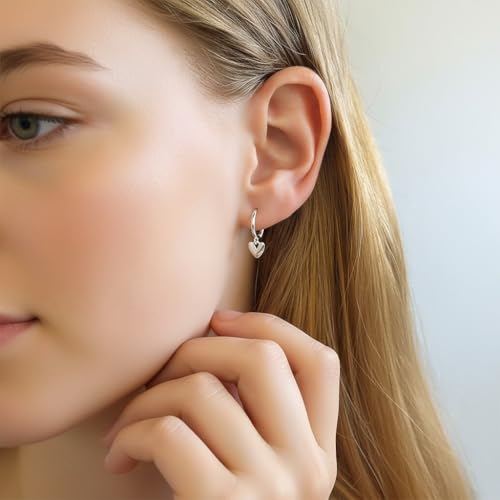 925 Sterling Silver Dangle Earrings Heart Star Cross Drop Earrings Dainty Gold Trendy Cute Earrings for Women - color: Heart, silver