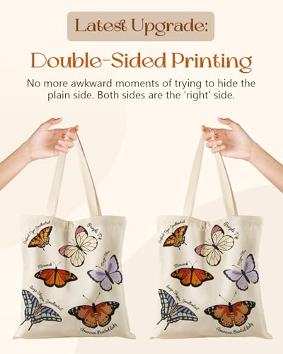 Miss Adola Canvas Tote Bag with Zipper for Women - color: Colorful Butterfly