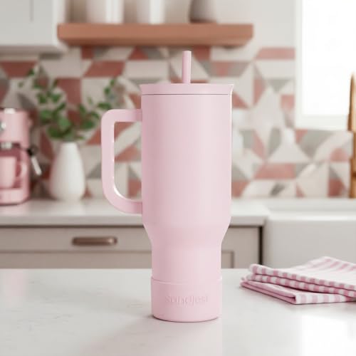 SANDJEST Light Pink 40oz Tumbler with Handle and Straw, Insulated Stainless Steel Travel Coffee Mug for Women Girls, Gift Idea for Birthday Christmas Mothers Day - color: Pink 1