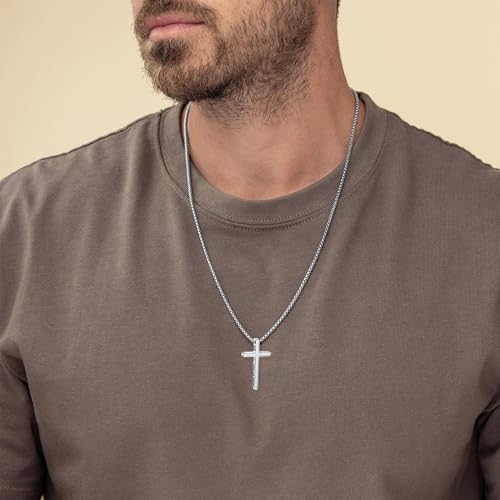 Avotto 316L Stainless Steel Bible Verse Cross Necklace Religious Jewelry Gifts for Men Boys, Silver Gold Black Mens Boys Necklace Non-Fading Sturdy Box Chain with Inspirational Cross Pendant 18+2Inch - color: Silver, style: 19:26