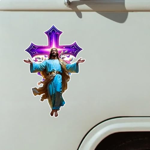 2 Pack Jesus Christ Purple Cross Car Decals, 3.54"x5.51" Waterproof & UV Resistant Vinyl Religious Sticker for Bumper Window, Christian Wall Art Decor for Home - BD187