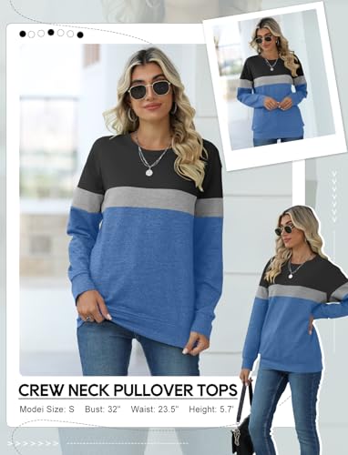 TICTICMIMI Women's Casual Crewneck Sweatshirts Cute Loose Fit with Pockets - color: A- Black Navy, size: Small