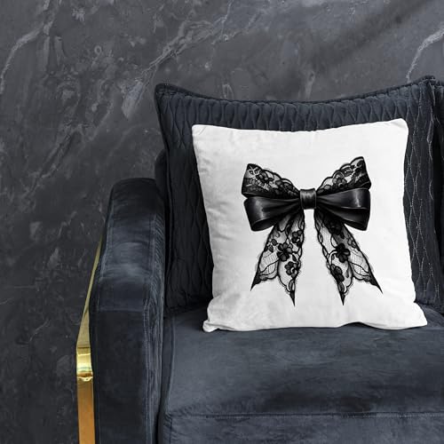 Nogrit Coquette Black Bow Pillow Covers, Halloween Gothic Bow Girly Pillow Covers 18x18, Coquette Room Decor, Gothic Halloween Decor, Dark Academia Room Decor - color: Black Bow