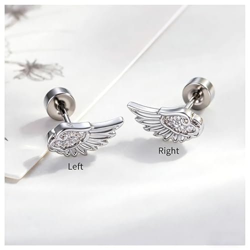 Goth Angle Wing Earrings Silver Flat Back Hypoallergenic Women Studs