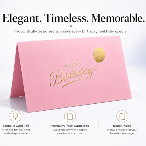 Happy Birthday Cards with Envelopes and Stickers, 24 Pack, Dusty Pink Greeting Cards with Gold Foil Balloon Design, Elegant Birthday Card Set for Friends, Family, Clients (Dusty Pink) - color: Dusty Pink