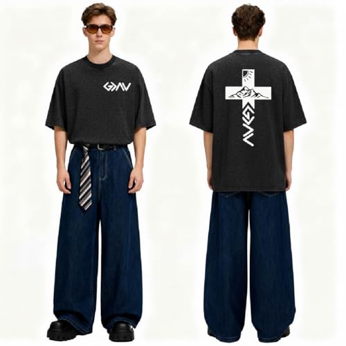 Christian Deadlift Shirts for Men Women Oversized Acid Washed Graphic Tees Jesus Faith GymTee - color: Cross Black, size: Large
