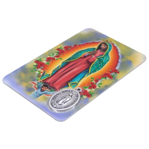 VILLAGE GIFT IMPORTERS Holy Prayer Card with Built-In Medal Pendant | Laminated Full-Color Prayer Card (Our Lady of Guadalupe Prayer Card with Medal) - color: Our Lady of Guadalupe Prayer Card with Medal