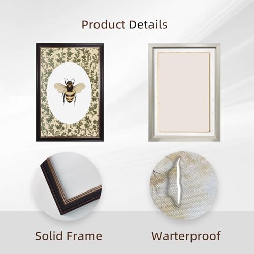 Black Framed Vintage Bee Botanical Wall Art Antique Insect Bumblebee Canvas Posters Print Classic Natural Honey Painting Picture Rustic Garden Floral Artwork for Cottage Home Decor 16x20inch - color: Bee - Black Framed, size: 16"L x 20"W