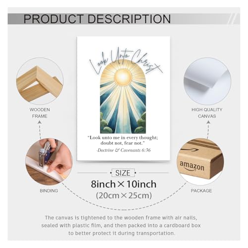 Look Unto Christ Scripture Wall Art Jesus LDS Biblical Poster Bible Verses Watercolor Canvas Prints 08x10 inch Framed for Religious Dorm Bedroom Wall Decor - color: Clear-wframed, size: 10"L x 8"W