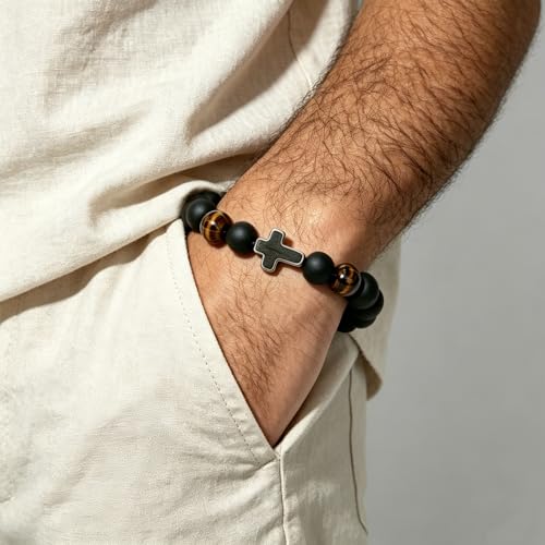 Lamyba Dad Husband Bracelets from Daughter Wife, Father Gifts for Men, Cross Beads Bracelet Fathers Birthday Gifts for Him - style: Dad Bracelet