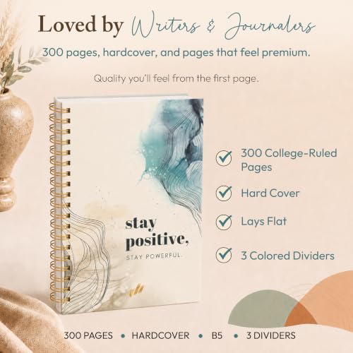 300-Page Hard Cover Notebook with Affirmations - B5 Spiral Bound - color: Stay Positive2 (Marble)