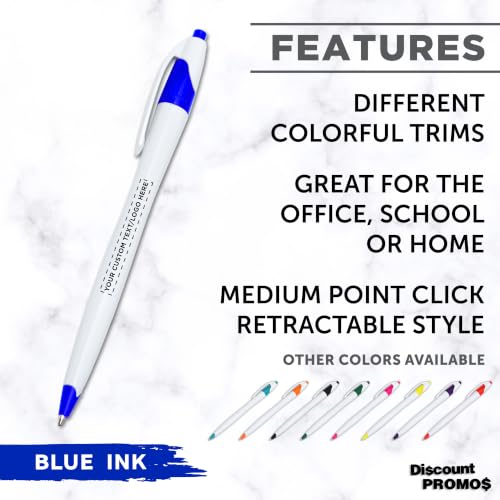 DISCOUNT PROMOS Personalized Ballpoint Pens, Bulk Packs of 4 to 5000 Pieces, Blue Ink, Slim & Curvy Design, Retractable, Ideal for Office, Corporate Merchandise, Tradeshows - BlueBI - color: - Custom - BlueBl, size: Pack of 1 (Count options: 4–5,000)