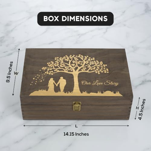 Wedding Engraved Wooden Keepsake Box, Our Love Story Memory Box with Inside Engraving, Wedding Gift Box for Photos, Letters & Precious Couple Memories, X-Large 14.15 x 9.5 x 4.5 Inch - size: X-Large, style: Wedding