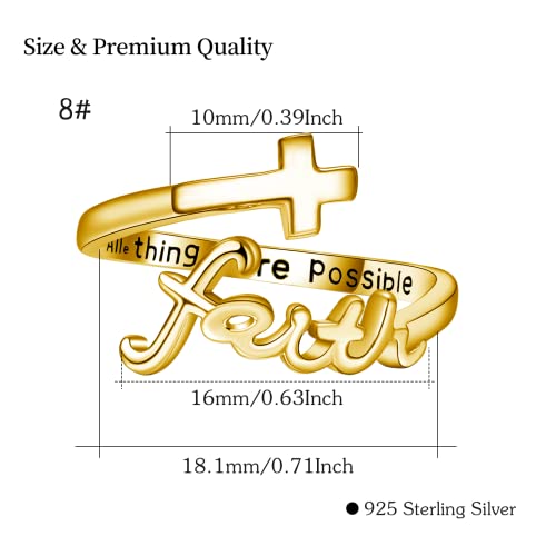 Cuoka Cross Ring, Faith Ring Sterling Silver Adjustable Cross Wrap Ring - color: Gold