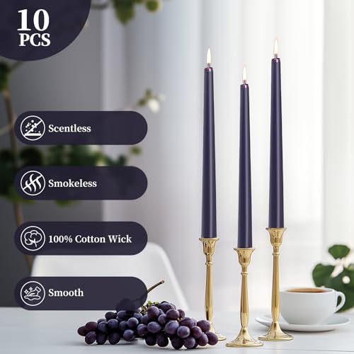 KONNI 0.87×10 Inch Dark Blue Taper Candles, Unscented and Smokeless Tall Candlesticks, 10 Pack Tapered Candles with Cotton Wicks, Long Burning, Ideal for Weddings, Dinner Parties, and Home Décor - color: Dark blue