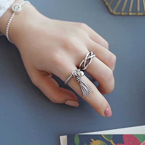 925 Sterling Silver Celtic Knot Open Adjustable Ring for Women Size 4-7 - color: Two line twist