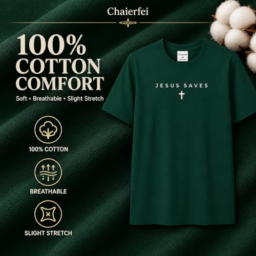 Christian Jesus Saves Cross T Shirt Subtle Minimal Religious Faith Tee Bible Verse Scripture Christian Clothing Unisex - color: Dark Green, size: Medium