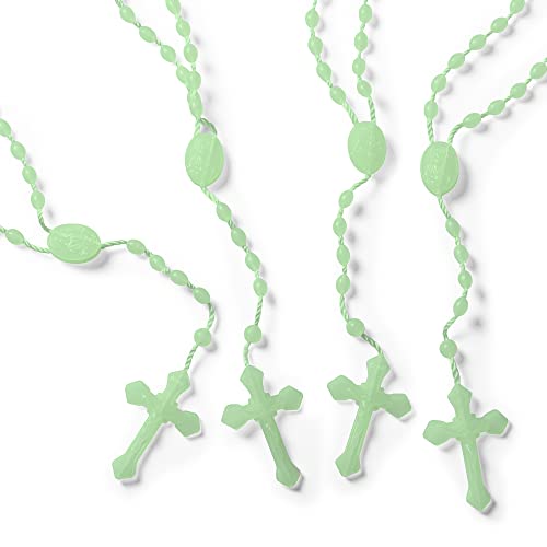 12Pcs Glow in the Dark Rosary Beads, 17 Inch Plastic Catholic Bulk Rosaries - color: Luminous