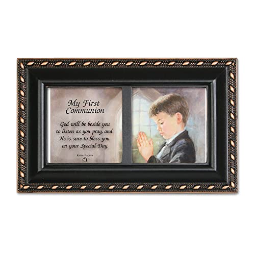 Cottage Garden First Communion God Beside You Matte Black Rope Trim Petite Music Box Plays Handel's Hallelujah - color: Matte Black