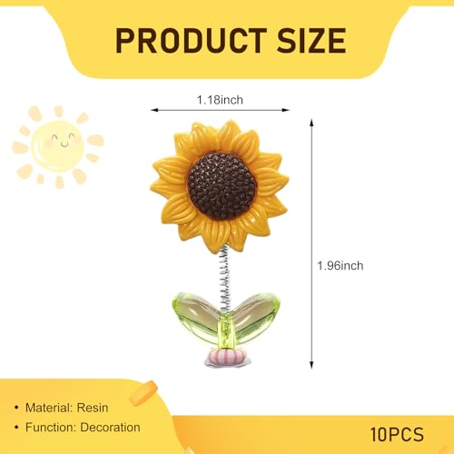 10 PCS Sunflower Car Dashboard Decorations, Cute Bobble Head Sunflowers, Funny Paste Shaking Sunflower Ornaments for Rearview Mirror, Universal for Car Interior Home Office Desk (Yellow)