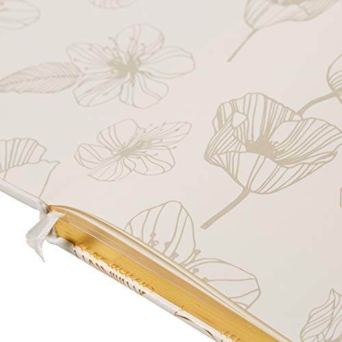 WORLD TRAVELER Large Lined Journal Notebook 256 Ruled White & Ivory Pages - color: Gold Flower