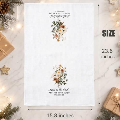 Christian Scripture Gifts Decorative Towels for Women Hostess Faith Prayer, Bible Verse Gifts Waffle Weave Kitchen Towels, Trust in The Lord with All Your Heart Proverbs 3:5 - color: Beige