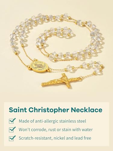 Supcare Rosary for Men Women Catholic Necklace Rosary Beads Customized - color: E04-Christopher White