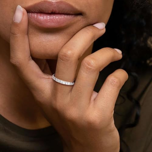 Moissanite Wedding Bands Crisss Cross/Curve/Wishbone Eternity Rings for Her - color: D. Moissanite
