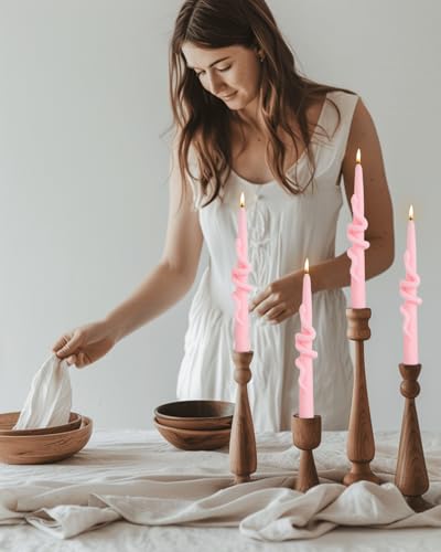 Pink Taper Candle Candlestick Snake Soy Candles Unscented Wedding Party Wax Unscented Dinner Candle Dripless,8 inch,Set of 4,Snake - color: 8''Snake-Pink