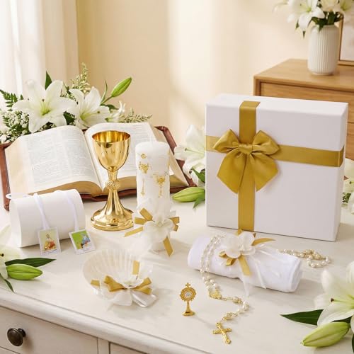 Liliful 7 Pcs White Baptism Candle Set Catholic Baptism Kit, Fresh, Gold - color: Gold, style: Fresh
